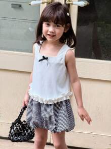 SHEIN 2-teiliges Set für Kleine Mädchen mit lässigem Camisole und Bloomers, Schleifendekor und Rüschensaum - Verschiedenfarbig - Übersicht 6