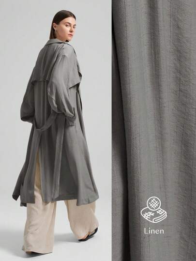 Ontre 2025 Autumn Women's Solid Color Double-Breasted Trench Coat, Business Casual Loose Comfortable Unisex Style Airport, Work Wear For Ladies