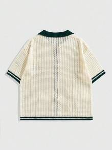 ROMWE MEN Casual Men's Contrast Color Trim Heart Embroidered Knit Sweater - White - View 2