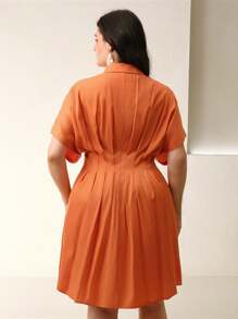 Anewsta Elegant, Spring/Summer Business Casual Women Embroidered Collared Cinched Waist Half Sleeve Shirt Dress