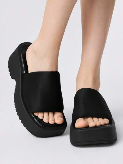 Grunge Punk Women's Thick Soled High Heel Wedge Sandals, Rhinestone Embellishment, Elevator Shoes For Petite