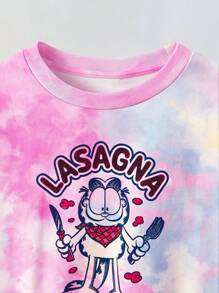 Maija Kids GARFIELD | SHEIN Maija Kids 两件套女童休闲圆领扎染卡通图案落肩宽松短袖T恤和骑行短裤套装，夏季扎染套装，女童夏季套装，女童夏季服装，女童夏季两件套，女童夏季套装，女童夏季套装，扎染套装 - 彩色 - 查看 7