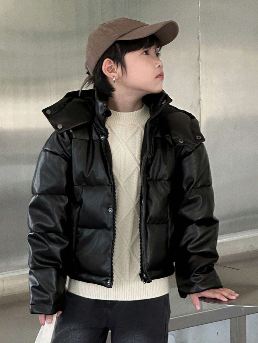 DAZY 男童拉链连帽卫衣，秋冬季保暖皮夹克