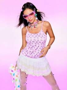 Notgurli 女士数码花卉印花睡衣上衣 - 淡紫色 - 查看 4