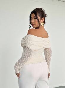 Firerie Áo thun tay dài vải thun co giãn họa tiết kim loại, dáng rộng, hở vai, ôm vừa vặn, cỡ lớn, thanh lịch và giản dị cho mùa xuân/thu - Màu be - Xem 4