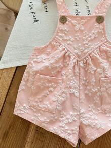 SHEIN LMoss Kids 女嬰提花荷葉邊休閒日常連身衣 - 粉色 - 查看 5