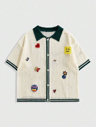 Prep Herren Pullover mit kontrastfarbigem Saum und besticktem Herz-Motiv