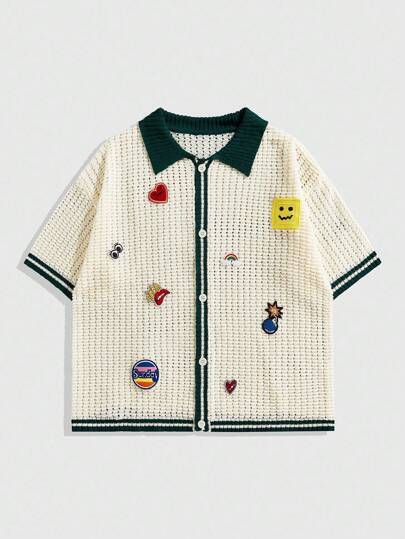 Prep Men's Contrast Color Trim Heart Embroidered Knit Sweater