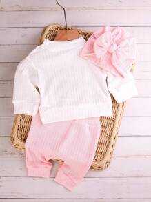 SHEIN 新生儿“HELLO”字母刺绣摄影服装，婴儿男童女童上衣、裤子、帽子 3 件套，1 个月至 100 天工作室摄影道具