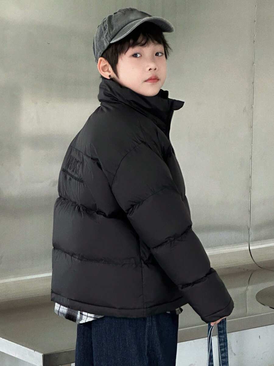 Dazy Kids 青少年男童冬季绗缝拉链外套 - 黑色 - 查看 1