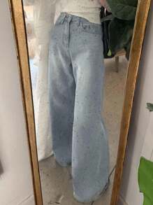 DAZY 女式宽松高腰修身直筒牛仔裤，简单百搭舒适的全长裤