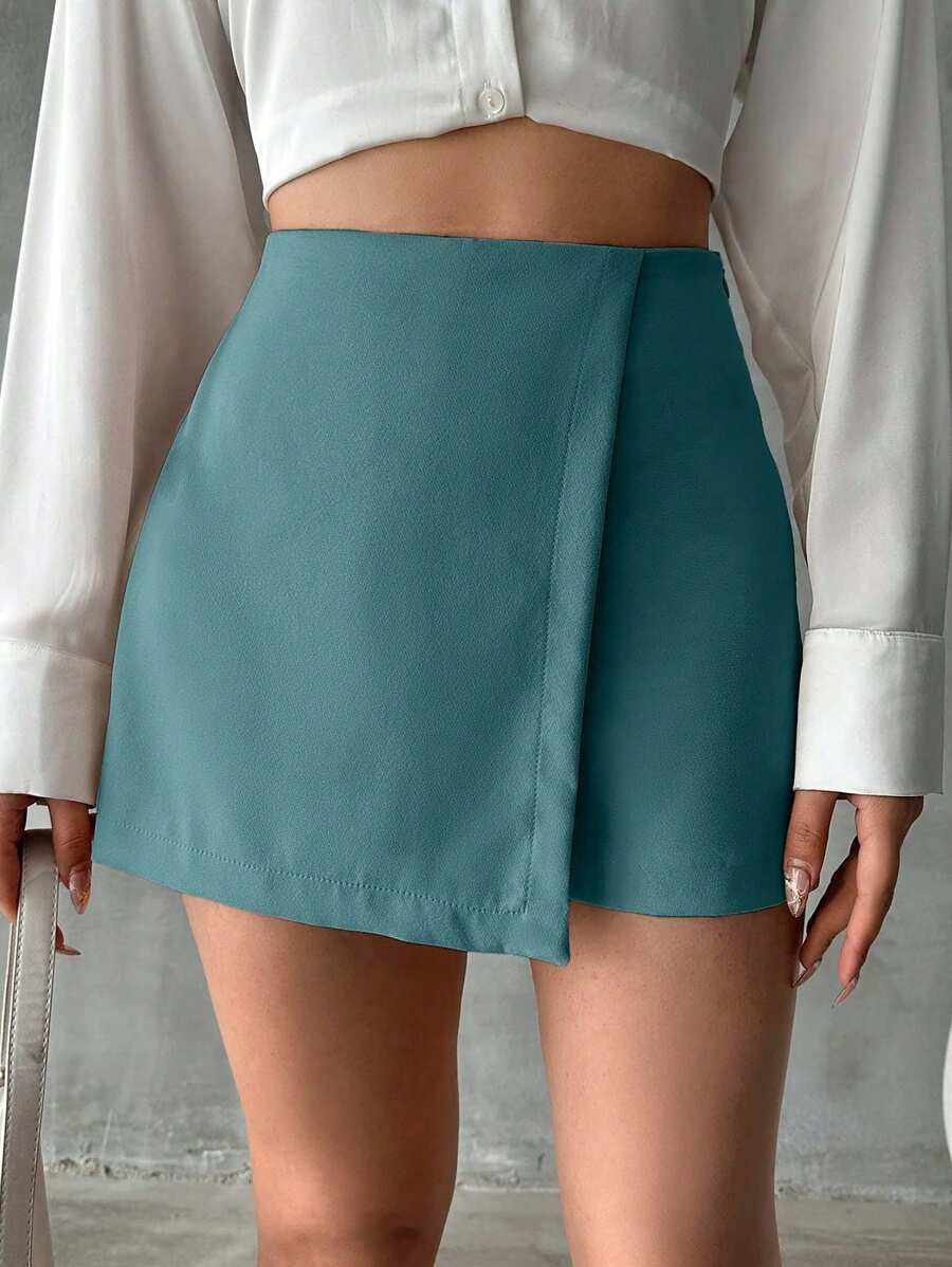 SHEIN Cottnline 女士休闲百搭纯色裹身裙 - 0.霧綠 - 查看 1