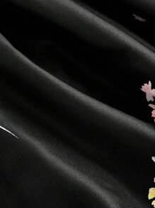 SHEIN MOD 女士蝴蝶结花卉印花连衣裙 - 黑色 - 查看 4