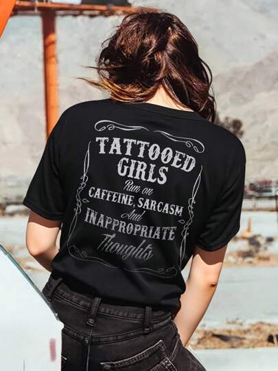 Tattooed Girls Run On Caffeine Sarcasm And Inappropriate"-Slogan, Minimalist Style, Plus Size T-Shirt