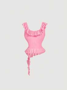 SHEIN MOD 2pcs Women Hot Pink 3D Flower Set ,Club Outfits,Concert Women Outfit,Pink Outfit,Going Out Sets,Old Money Outfits,Festival Set,Back To School, Pink Mini Dress - Pink - View 5