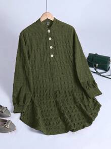 Modelyn Women Casual/Work Plain Textural Blouse - Green - View 1