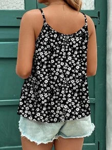 EMERY ROSE 大码女式花卉印花休闲优雅吊带背心和背心，夏季度假 - 黑與白 - 查看 3