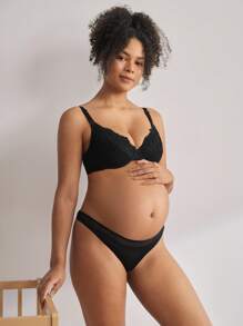 BloomMama Maternity Romantic Lace 3/4 Cup Low Plunge Underwired Comfy Tender Nursing Bra, Black - Black - View 5