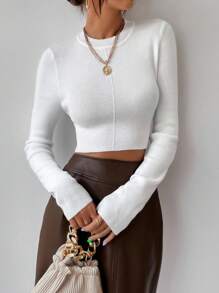 EMERY ROSE Women Casual Everyday Commuting Comfortable Simplistic Cropped Pullover Sweater Knit Pullover Fall Winter - White - View 6