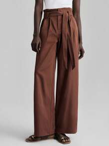 Ontre Ropa de mujer Otoño/Invierno 2025, Atuendos de mujer para Otoño/Invierno, Vuelta al colegio, Halloween, Navidad, Casual de negocios, Básicos versátiles elegantes y retro, Pantalones sueltos de cintura alta con cinturón de unicolor minimalista casual de Nashville