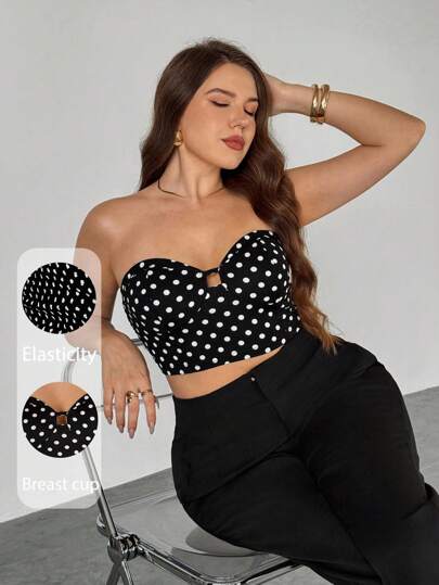 Firerie 黑白对比优雅度假别致波尔卡圆点抹胸上衣，非常适合情人节、音乐会、表演、约会、正式晚宴、庆典、婚礼季、性感优雅、通勤、返校、度假、海滩、优雅浪漫、办公室女神、美人鱼氛围、生日派对