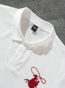 Aesthetic Post--Men's Stripe & Letter Print Short Sleeve Polo Shirt, Summer Men Usa Shirts Men Patriotic Shirts Flag Shirt Men July 4th Shirt Boston Polo Shirt - Multicolor - View 4