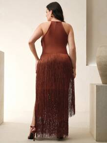 Anewsta Rochie de damă cu tiv tip boho, mărime plus, potrivită pentru festivaluri de muzică de vară, ceremonii de absolvire și ținute pentru invitați la nuntă