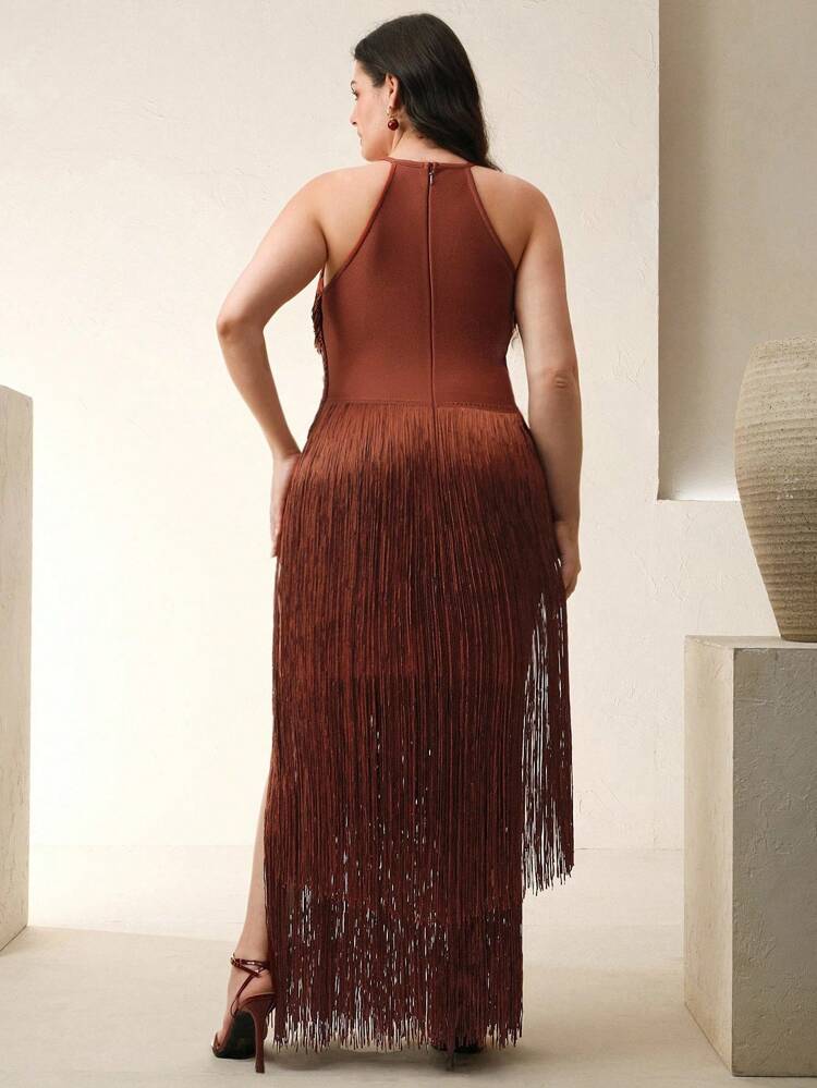 プラスサイズ ウィメンズ ボヘミアン フリンジヘム ドレス、夏のミュージックフェスティバル、卒業式、結婚式ゲストに適しています