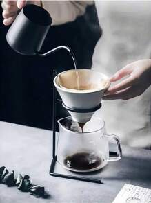 Conjunto Completo de Cafeteira Preparada à Mão, Utensílios Filtro Xícara de Papel, Café de Entrada para Casa, Garrafa Compartilhada de Vidro com Suporte, Cafeteira Portátil, Adequado para Casa, Escritório, Uso Externo, Volta às Aulas - Multicolorido - Visão 2