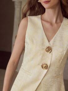 MOTF PREMIUM 女式两件套提花背心夹克和鱼尾裙套装 - 杏色 - 查看 2