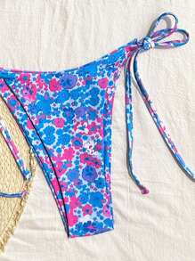 SHEIN 2件套女士花卉侧开襟比基尼泳装，海滩度假风格 - 彩色 - 查看 5