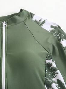 Swim Shayni 2pcs Women's Casual Palm Tree Print Long Sleeve Top And Shorts Burkini Swimsuit Set
