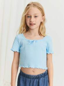 SHEIN Young Girl Lettuce Trim Knot Front Tee