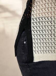 Calvaya Plus Size Contrast Color Trim Sheer Casual Pullover Sweater Knit Pullover Fall Winter