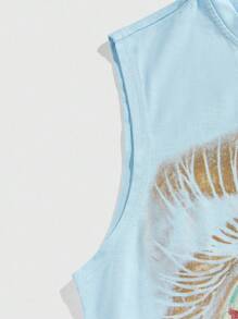 ROMWE MEN Street Life Men's Crew Neck Sleeveless Creative Pattern Casual Summer Top - Blue - View 4