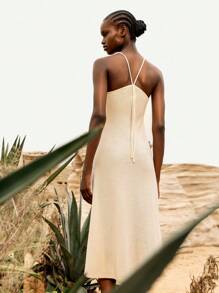 Lumivelle Vestido mini de punto ajustado sin mangas casual para mujer, ideal para vacaciones - Albaricoque - Ver 2