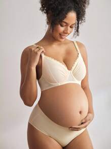 BloomMama Biustonosz do karmienia piersią dla kobiet w ciąży w jednolitym kolorze z koronką kontrastową - Morela - Zobacz 3