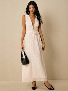 Poéselle Robe à col en V profond sans manches à imprimé pois pour femme - Blanc - Voir 6