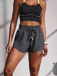 Powerista Casual Letter Printed Drawstring Waist Sports Shorts - Dark Grey - View 9