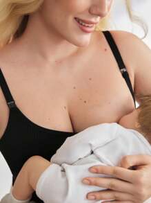 BloomMama Plus Size Maternity Nursing Pumping Lace Bra For Breastfeeding Push Up Pregnancy Bralette Underwear - Black - View 2