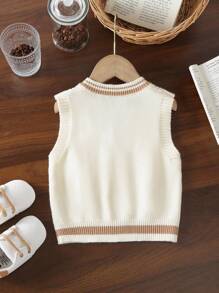 男宝宝毛衣背心，针织休闲正装风格，学院风英伦风，适合外出、上学、旅行、春季、秋季、冬季 - 杏色 - 查看 2