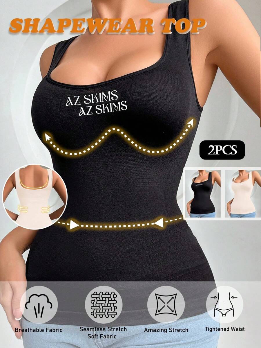 SHEIN Set de 2 Tops largos sin costuras y cómodos de tirantes anchos con cuello en U para mujer