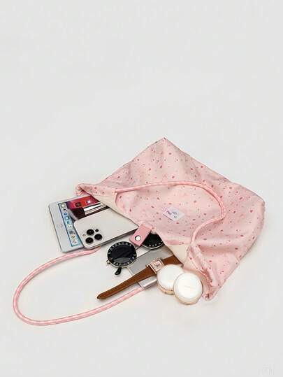 Kawaii 1pc Pink Canvas Storage Bag ,Large-Capacity Handbag Multi-Functional Crossbody Shopping Bag, Durable Outdoor Single-Shoulder Bag, Lightweight Travel Handbag Casual Outdoor Bag
