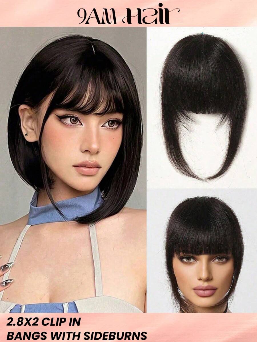 真人发丝空气刘海，带鬓角，自然色刘海，接发夹，适合初学者，真发片，易于佩戴 - SNatural - 查看 1