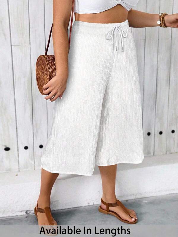 SHEIN PETITE CURVE Pantaloni de vară crop în culoare solidă, mărime plus