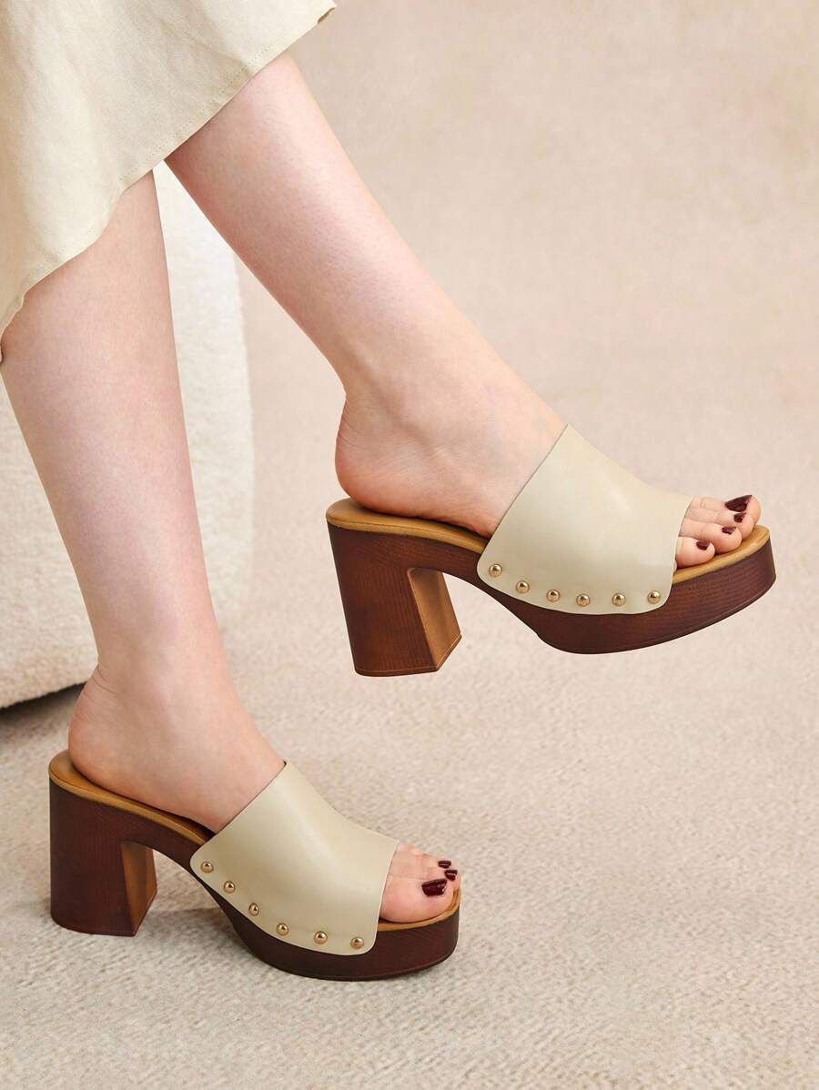 Rosivie Women's Beige Simple Round Toe Thick Heel Mid-Heel Pumps, Elegant, Leisurely, Comfortable, Slip-On, Suitable For Office, Commuting, Dates, Banquets, Dances, Vintage, Formal Occasions