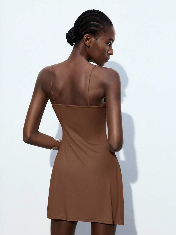 SHEIN Maija Coffee Brown,Summer,Minimalist,Party Night Elegant Sequin & Rhinestone Strap Mini Dress,Chic Wedding Guest Brunch Outfit,Boho Vacation Beach Dress