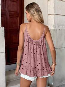 全新度假休闲时尚波尔卡圆点印花女式吊带背心 - 粉色 - 查看 2