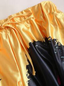 StreetHx 女士夏季休闲街头个性标语印花抽绳腰部宽松阔腿短裤 - 彩色 - 查看 3