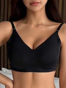 DAZY 女士可调节肩带纯色文胸 - 黑色 - 查看 8